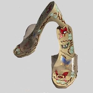 Fantastic Beverly Feldman Whimsical Painted Heels Mules  Size 7-8